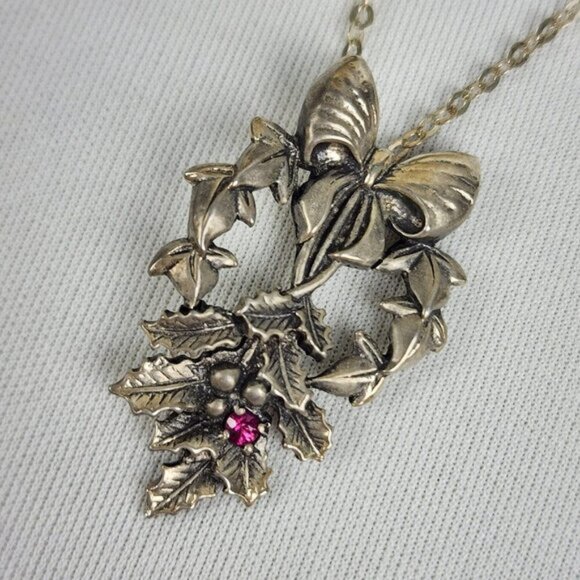 Vintage Franklin Mint 1982 925 Sterling Silver Love Mistle Toe Pendant - Picture 1 of 6